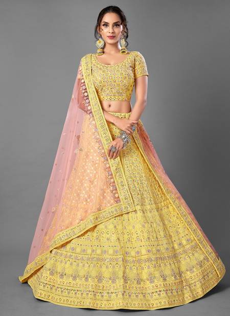 Yellow Colour ARYA DESIGNS Vol 17 Exclusive Weadding Wear Georgette Thread Sequince Work Lehenga Choli Collection 6904